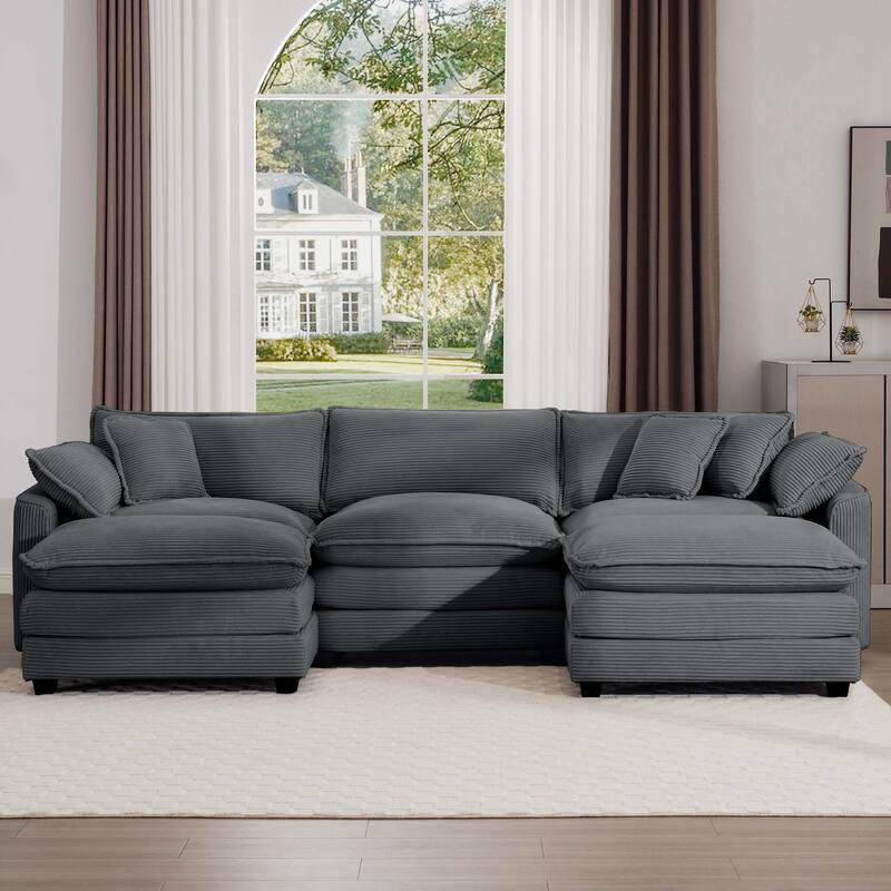 Corduroy U-Shape Modular Sofa with Ottomans, Convertible Corner Couch