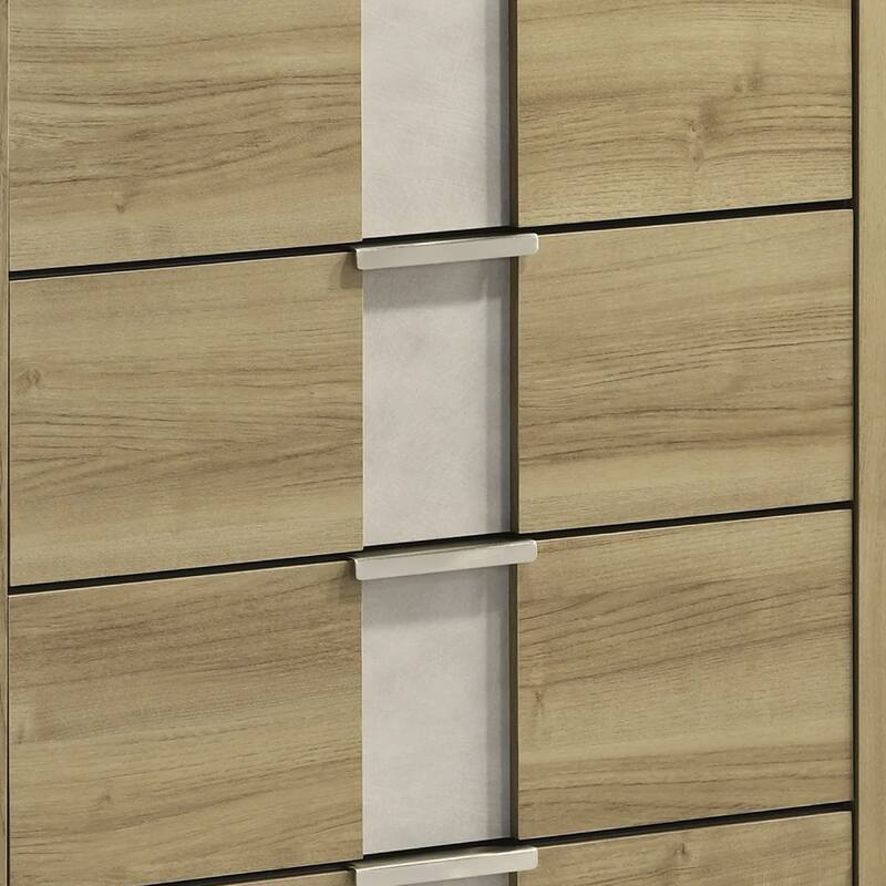 Amey Tall Dresser Chest with 5 Drawers, White Trim and Driftwood Brown Finish