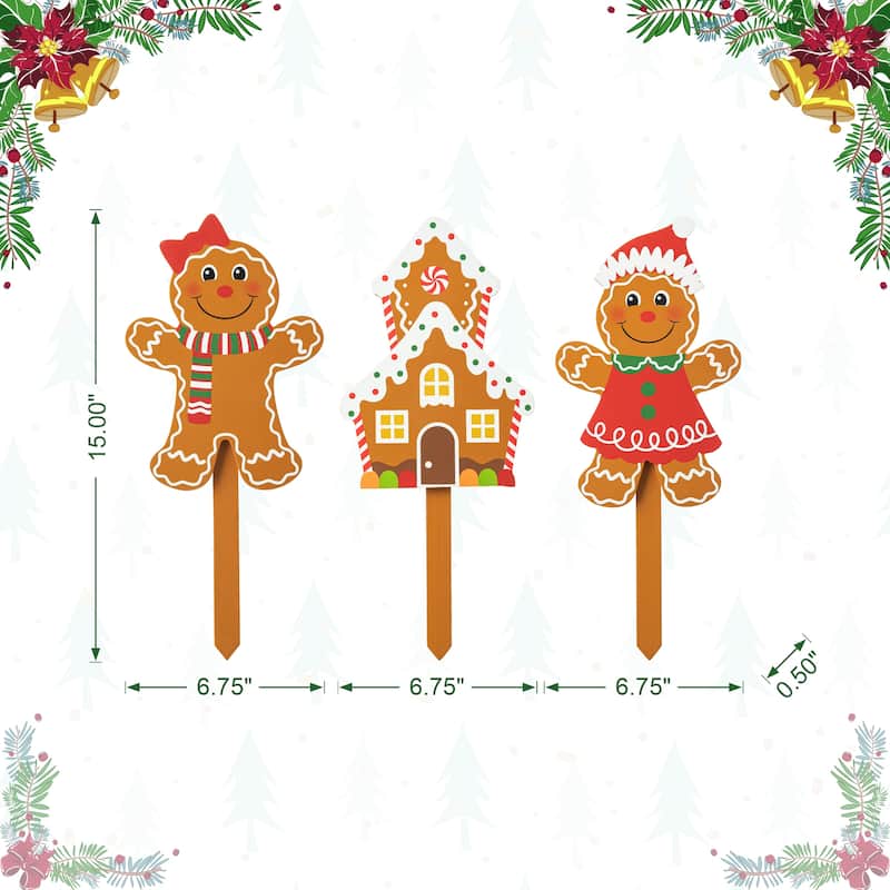 Glitzhome Christmas Gingerbread Boy Girl Yard Stakes Standing Hanging Decoration