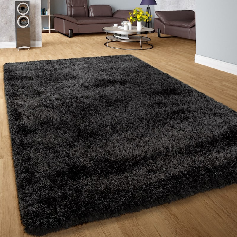 Soft Shag Rug For Bedroom & Living-Room Glossy Yarn - 2'8" x 4'11" - Anthracite