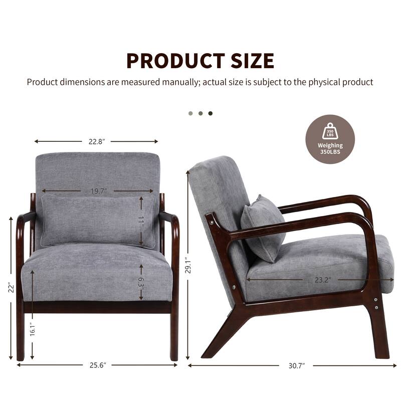 Armchair Solid Wood Frame Accent Chair with Detachable Lumbar Pillow Living Room Chairs