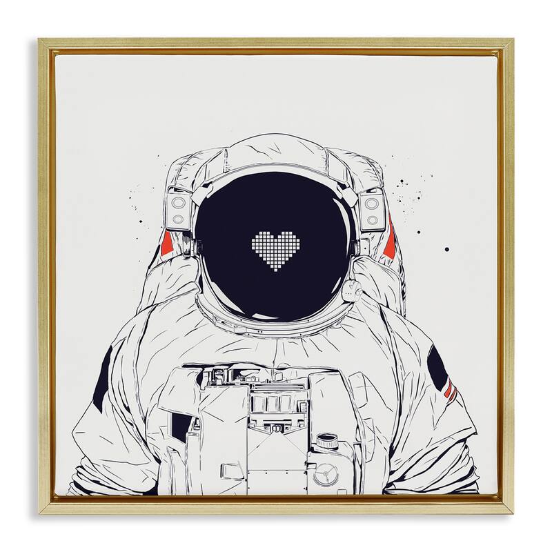 Stupell Minimal Astronaut with Heart Framed Floater Canvas Wall Art Design By Balazs Solti - 18 x 18 - Gold