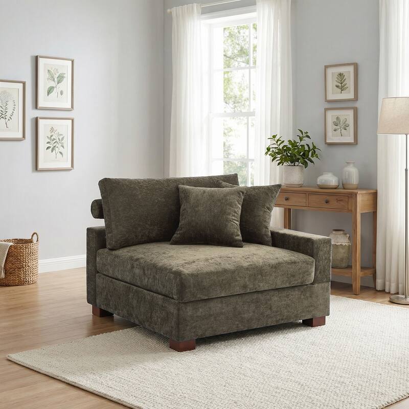 Chenille Upholstered Armless Accent Chair With Plush Cushion - ARMCHAIR - Camel/right facing