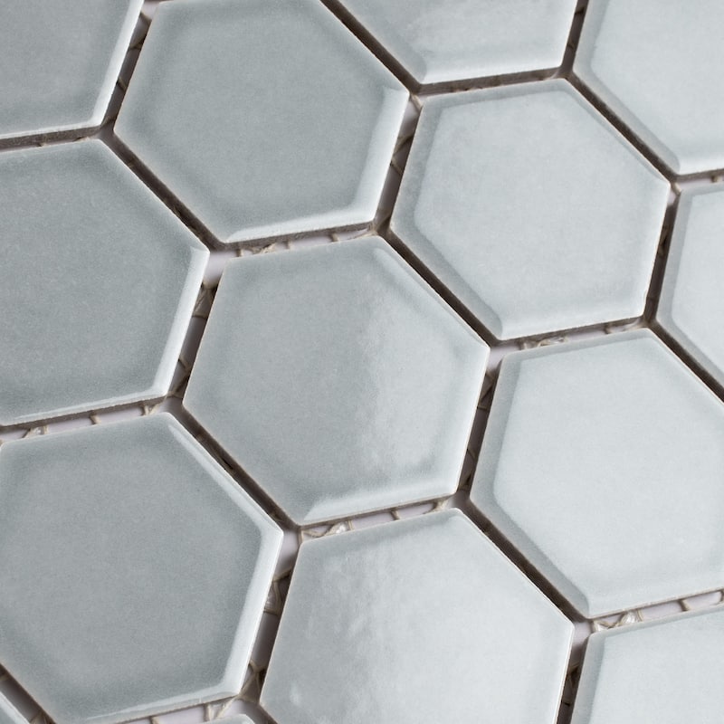 Merola Tile Tribeca 2" Hex Glossy Mist 11-1/8" x 12-5/8" Porcelain Mosaic Floor and Wall Tile