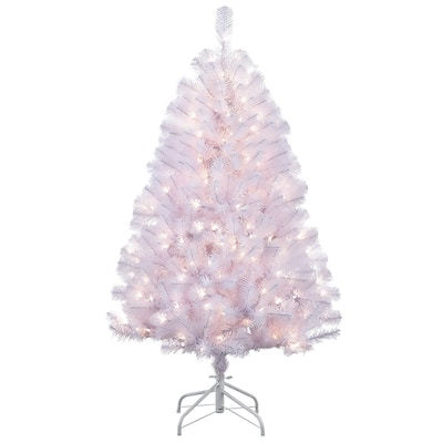 Puleo International 4.5 ft. Pre-Lit White Northern Fir Artificial Christmas Tree