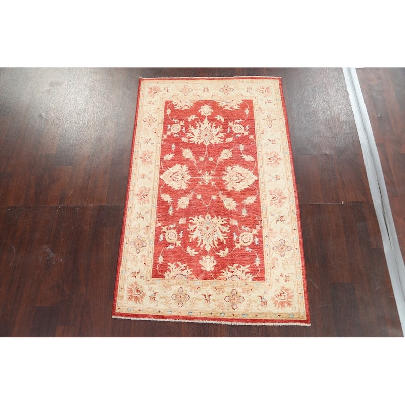 Vegetable Dye Floral Chobi Peshawar Area Rug Hand-knotted Wool Carpet - 3'3" x 5'3"