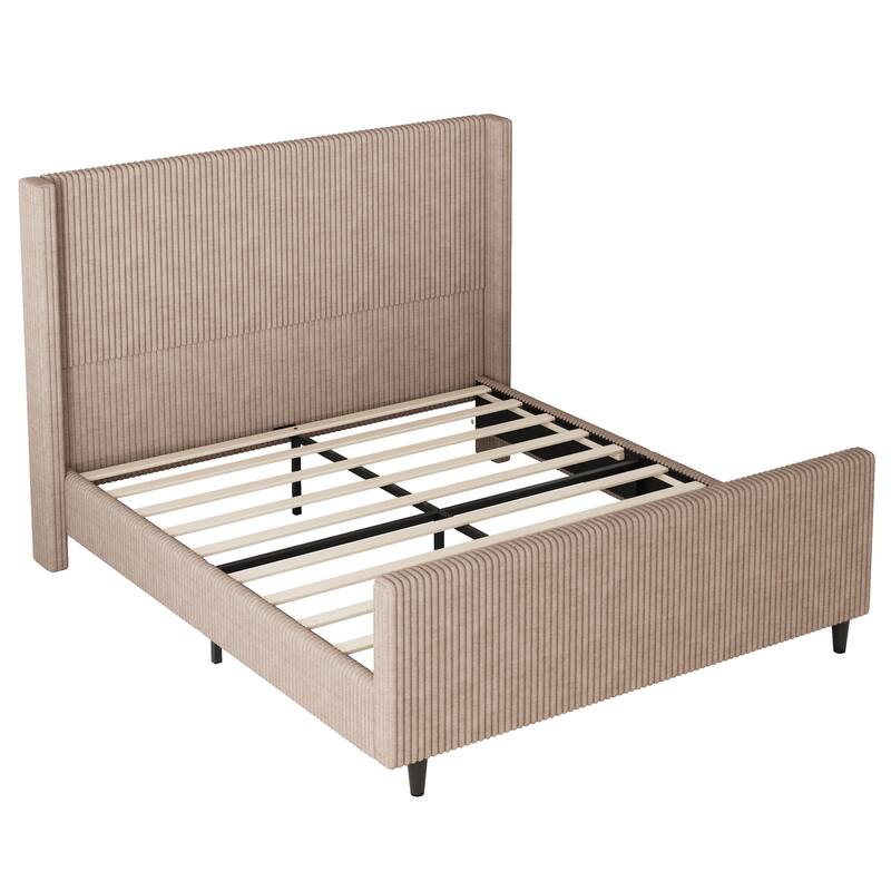 50.7" tall Corduroy upholstered bed frame with vertical textured wingback headboard