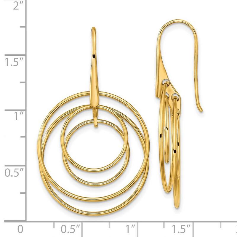 Curata 14k Yellow Gold Polished Circles Long Drop Dangle Earrings 41.75x24.9mm