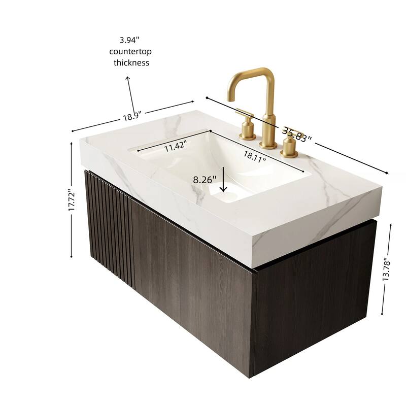 Floating Storage Bathroom Vanity with 3 Pre-drilled Faucet Holes