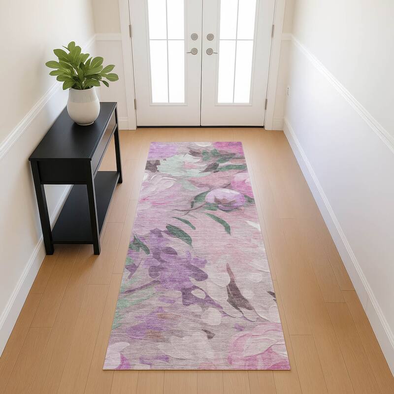 Machine Washable Indoor/ Outdoor Watercolor Floral Chantille Rug