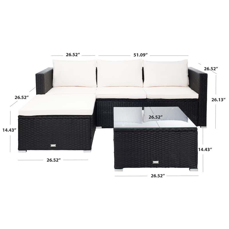 SAFAVIEH Outdoor Patio Furniture Lainey 3-Piece Sectional Conversation Set - 51W x 26D x 27H