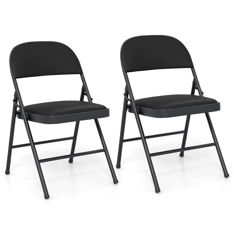 Black Metal Folding Chair 2 Pack with PVC Leather, Ergonomic Backrest and 330 lbs Capacity - 18.5" x 18" x 31" - Black