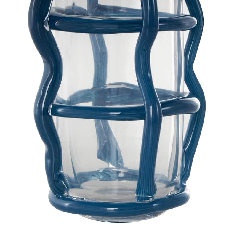 Black or Blue Recycled Glass Handmade Tall Vase with Black or Blue Glass Framing