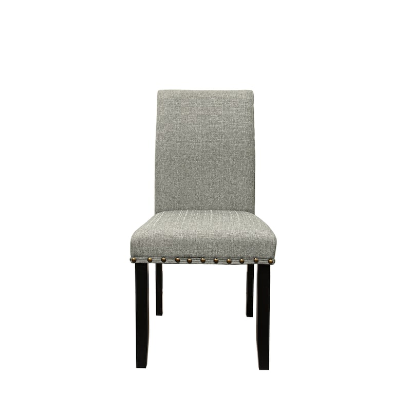 Modern Grey Fabric Dining Chairs with Plush Cushions and Nailhead Trim