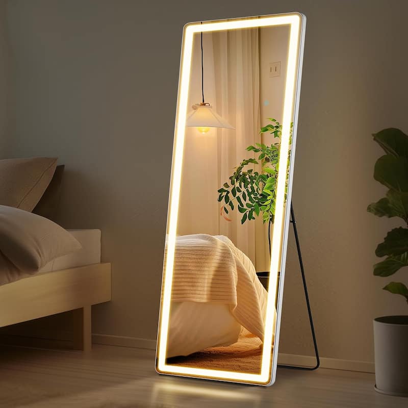 Floor Mirror with LED Light, Full Length Mirror with Stand, Hanging Mirror Wall Mounted Mirror, Full Body Mirror for Living Room