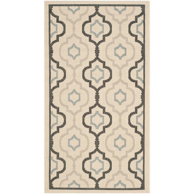 SAFAVIEH Courtyard Oyvor Indoor/ Outdoor Waterproof Patio Backyard Rug - 2'7" x 5' - Ivory/Black