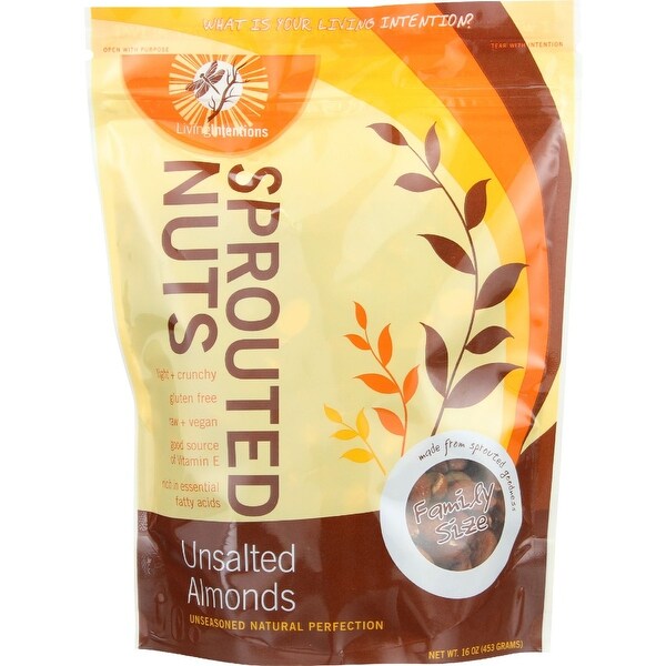 Living Intentions Almonds - Sprouted - Unsalted - 16 oz - case of 4