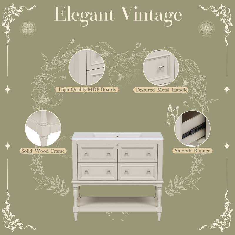 36'' Freestanding Bathroom Vanity with White Integrated Ceramic Sink - 36'' x 18'' x 34''