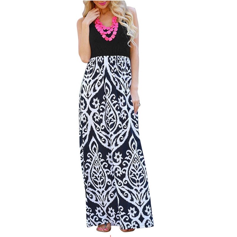 Shop Sexy Black Ferns Prints Retro Floral Boutique Maxi Long Party