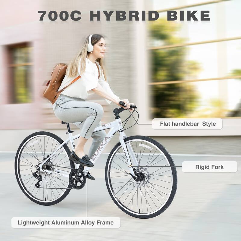 7 Speed Hybrid Bike Aluminum Alloy Frame Double Disc Brakes 700C Road Bike For men women's City Bicycle