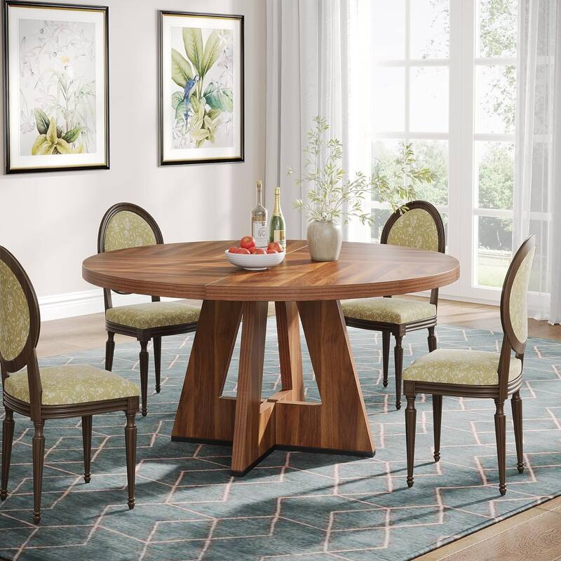 47" Round Dining Table, Wood Top Kitchen Table for Dining/Living Room