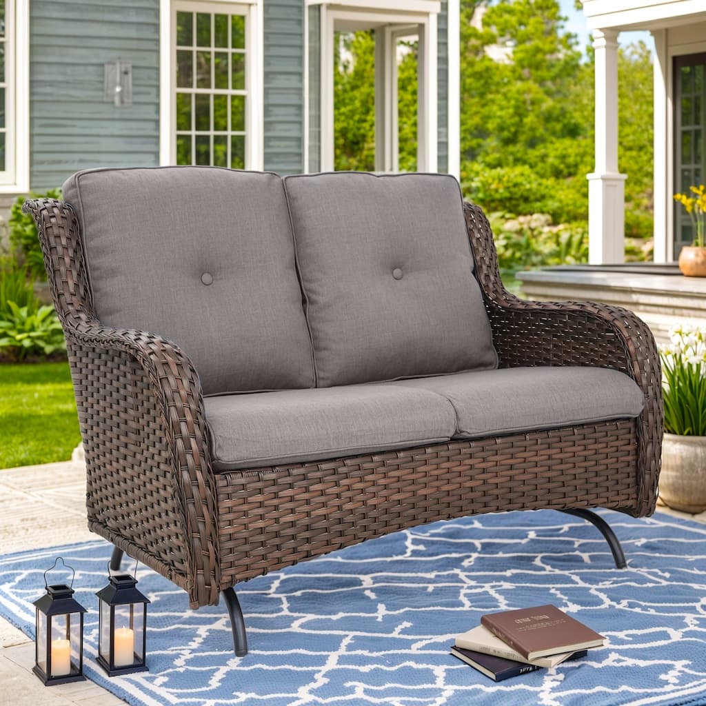 Outdoor Loveseat Sofa Glider Sofa with Cushion - Brown