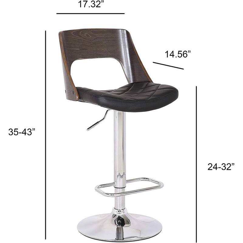 Bentwood Wood Back Adjustable Swivel Bar Stool with Diamond Quilted Finish Curved Seat and Back