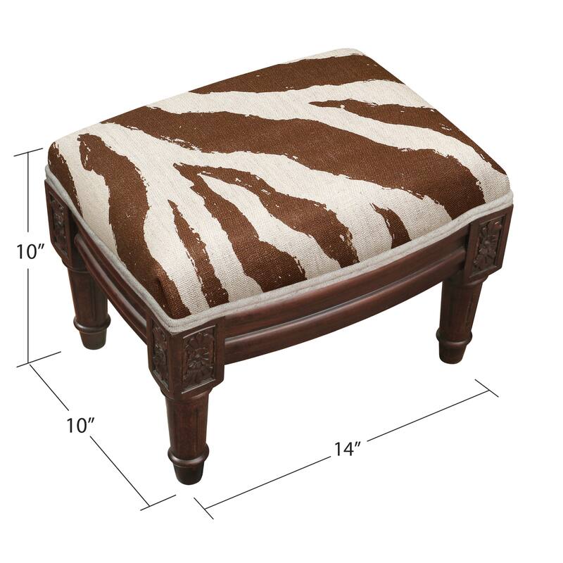 Chocolate Zebra Print Footstool with wood stained finish