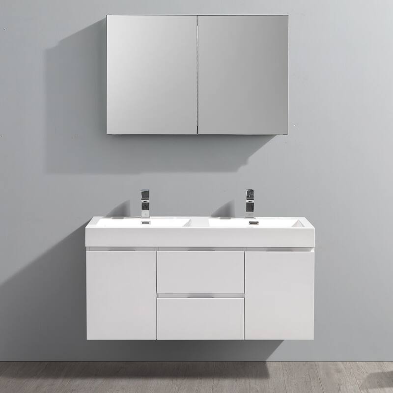 Fresca Senza 48" Wall Mounted / Floating Double Vanity Set with Wood