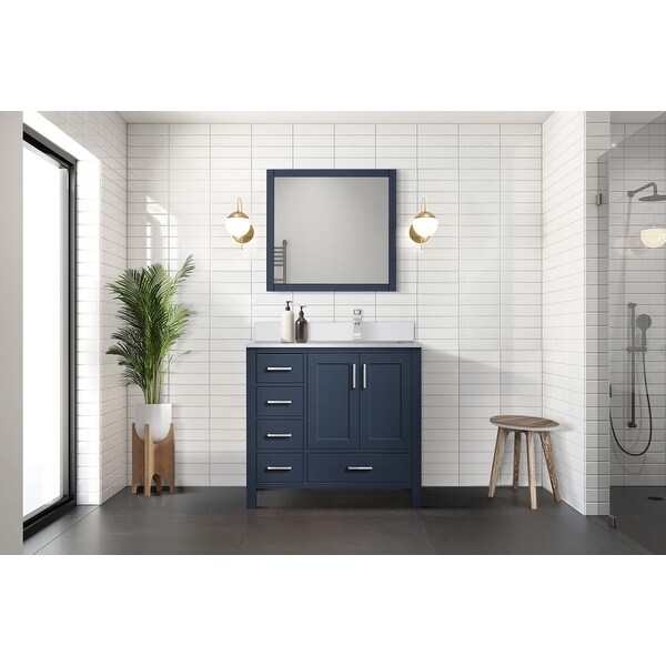 kiki！レスケ LESQUE WHITE/NAVY 7.0 Jacques 36 in. W x 22 in. D Right Offset Navy Blue Bath Vanity and