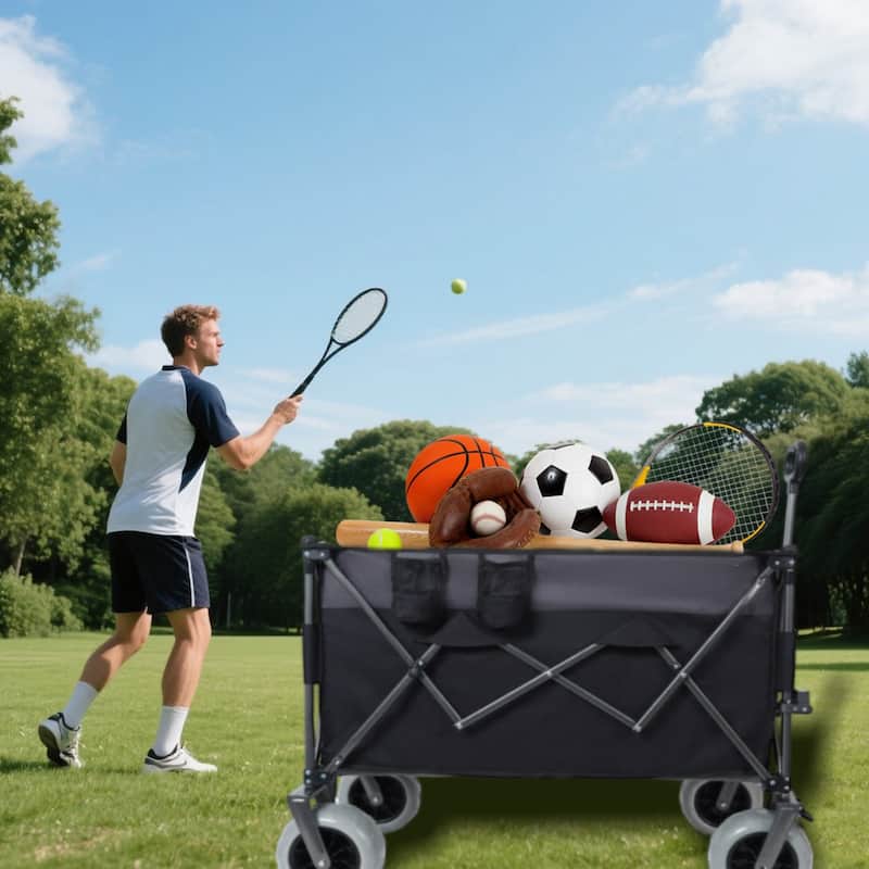 9"x4" All-Terrain Balloon Wheels,300L XL Heavy-Duty Folding Wagon Cart-480lbs Capacity,w/Brakes,Pockets,Cup Holders