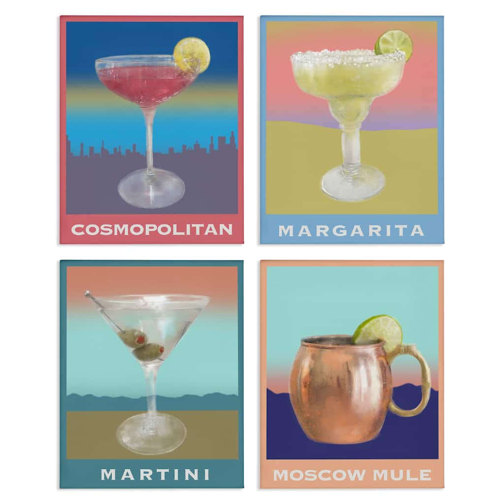 Stupell Cocktails over Muted Landscapes Canvas Wall Art Design By Matthew Piotrowicz (Set of 4)