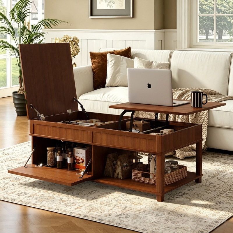 Farmhouse 46.93" Lift Top Coffee Table with Open Shelf for Stylish Living Room Storage