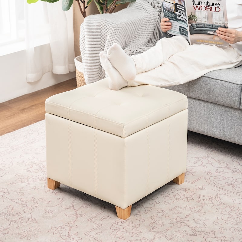 Adeco Upholstered Tufted Faux Leather Storage Ottoman