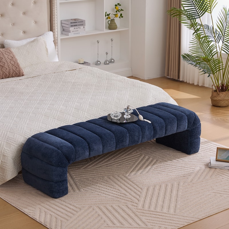 Modern Upholstered Bench Armless Bench End of Bed Bench, Ottoman Navy Foot Stool for Living Room and Bedroom