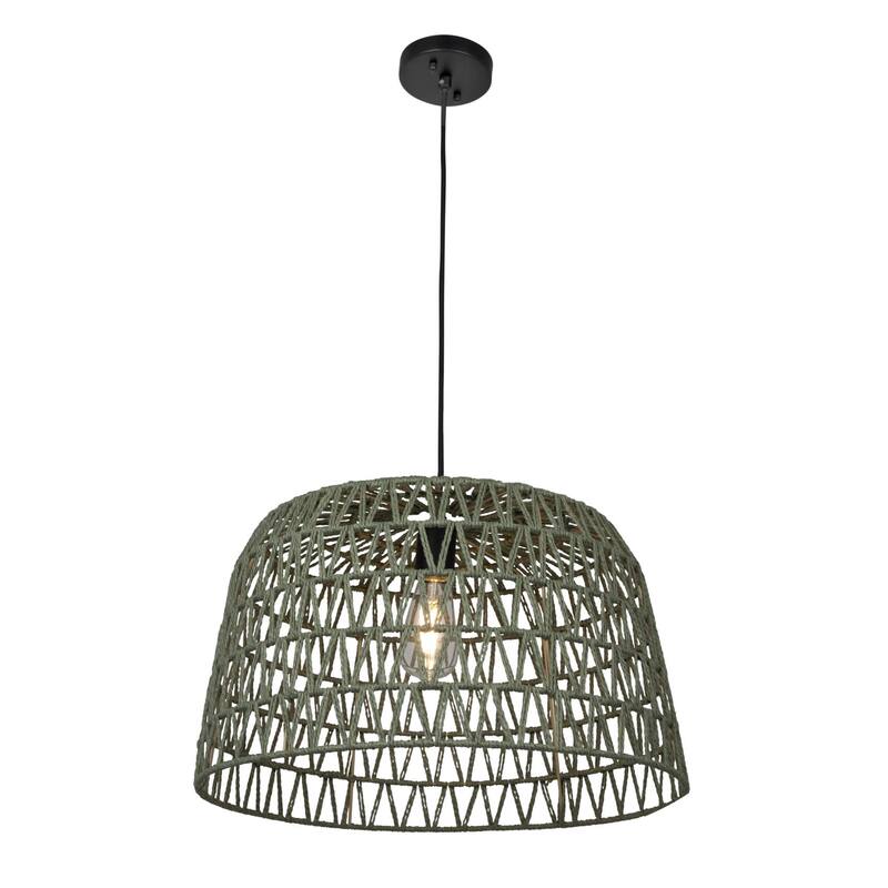 Open Weave Metal and Paper Rope Ceiling Light - Green