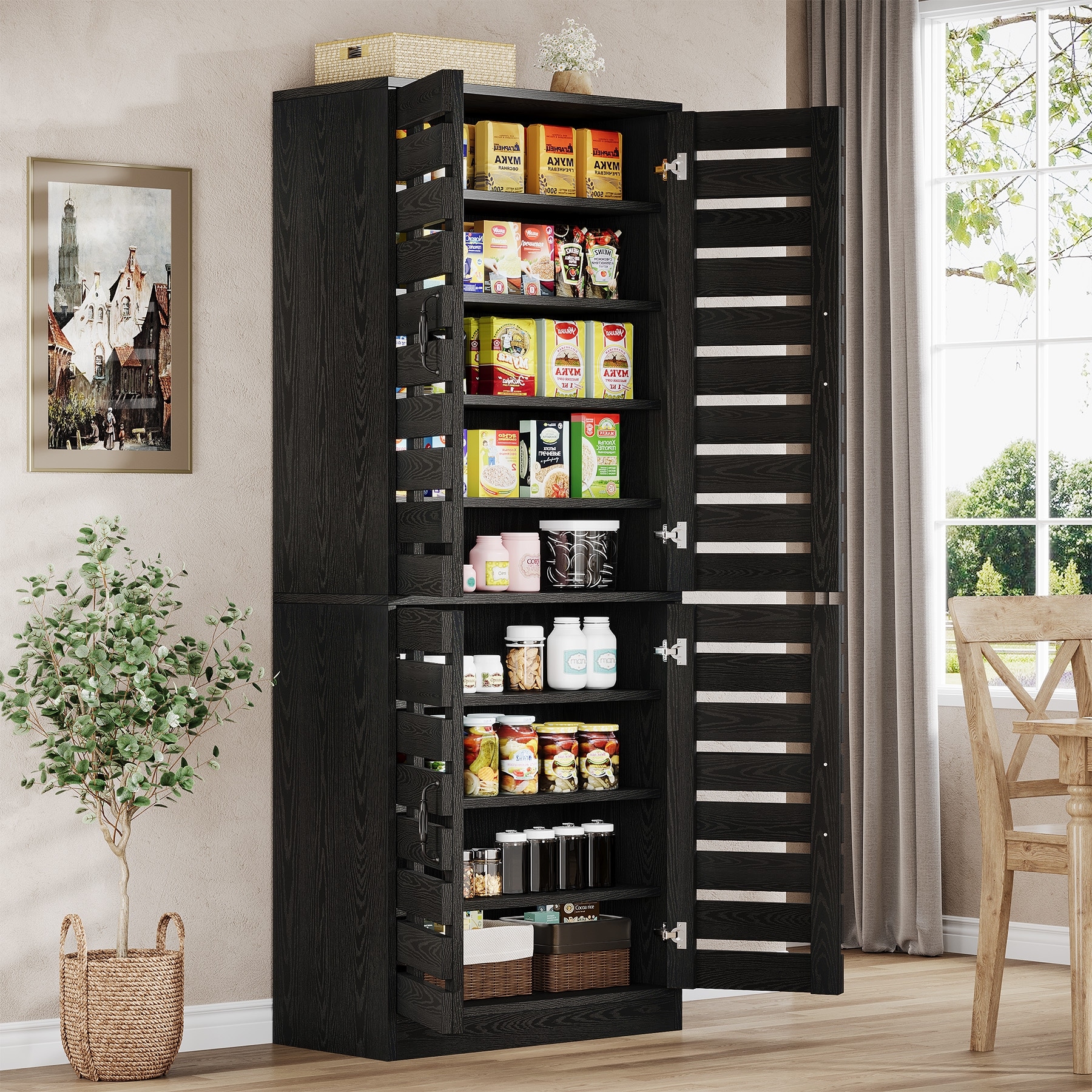 70.8" Kitchen Pantry Cabinet, 9-Tier Kitchen Storage Cabinet, Farmhouse Storage Cabinet for Dining Room