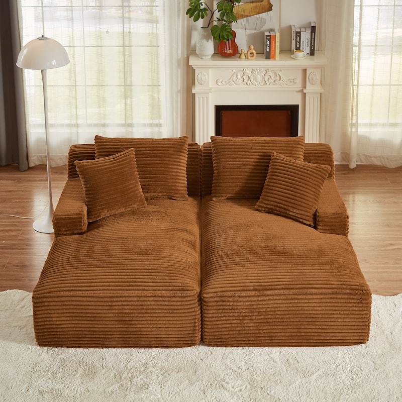 Oversized Corduroy Boneless Double Chaise Lounge, Sectional Deep Seat Cloud Couch, Full-Compressed Loveseat Sleeper Sofa