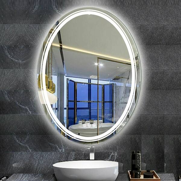 Oval Frameless Wall Mounted LED Bathroom Mirror AntiFog Dimmable On