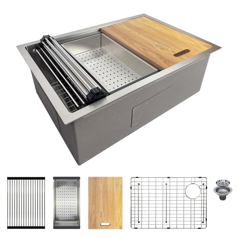 Transolid KWSSU271910 27-in X 19-in X 10-in 18-Gauge Undermount Stainless Steel Kitchen Workstation Sink