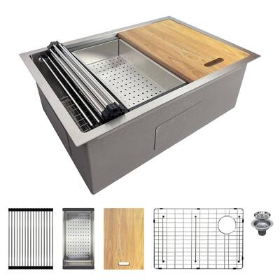 Transolid KWSSU271910 27-in X 19-in X 10-in 18-Gauge Undermount Stainless Steel Kitchen Workstation Sink
