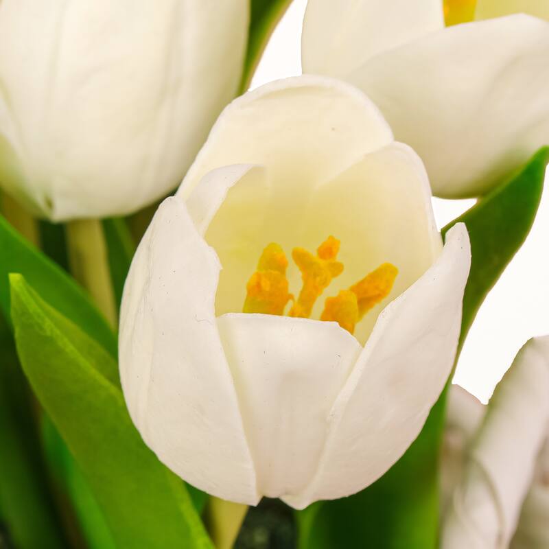 National Tree Company 10 in. White Tulip Bouquet in White Basket y - 10 in