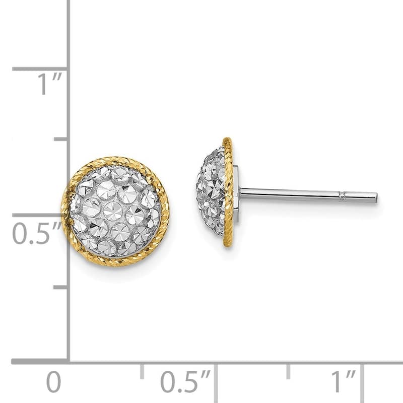 Curata 14k Two tone Gold 9.4mm Sparkle Cut Button Post Earrings