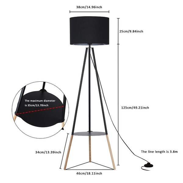 Black tripod floor lamp with shelves 2025