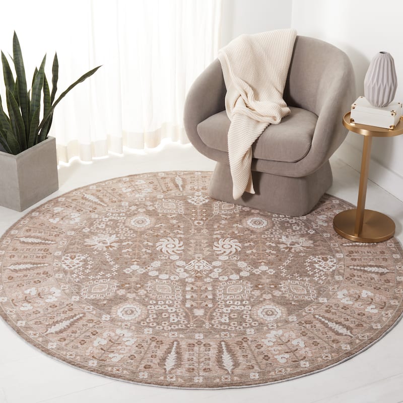 SAFAVIEH Willow Slip Resistant Bayan Vintage Oriental Rug - 6'3" Round - Sage/Beige