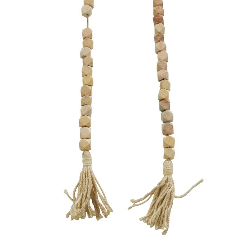 Bohemian Natural Wood Bead Garland with Cotton Tassels - 80 x 1