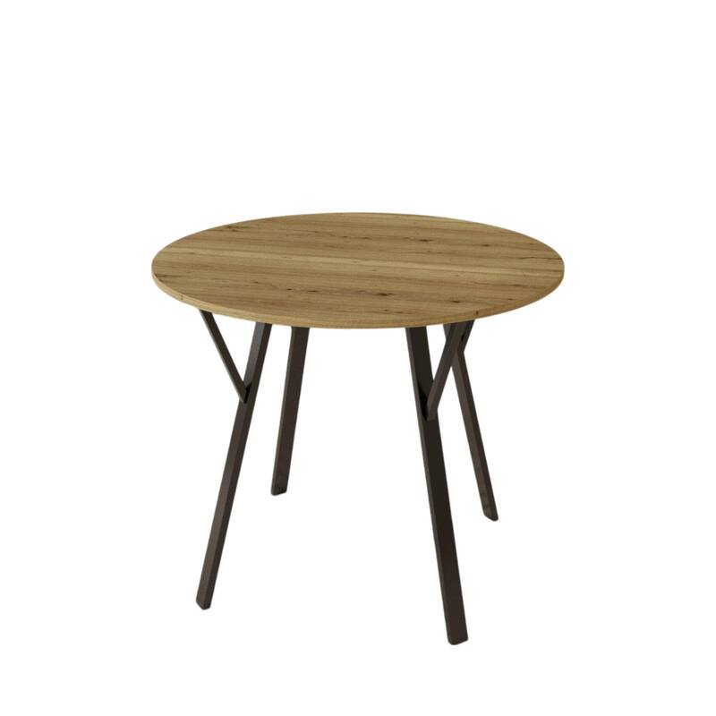 Anmytek Round Dining Table Modern Wood Top and Metal Frame Brown Industrial Kitchen Table
