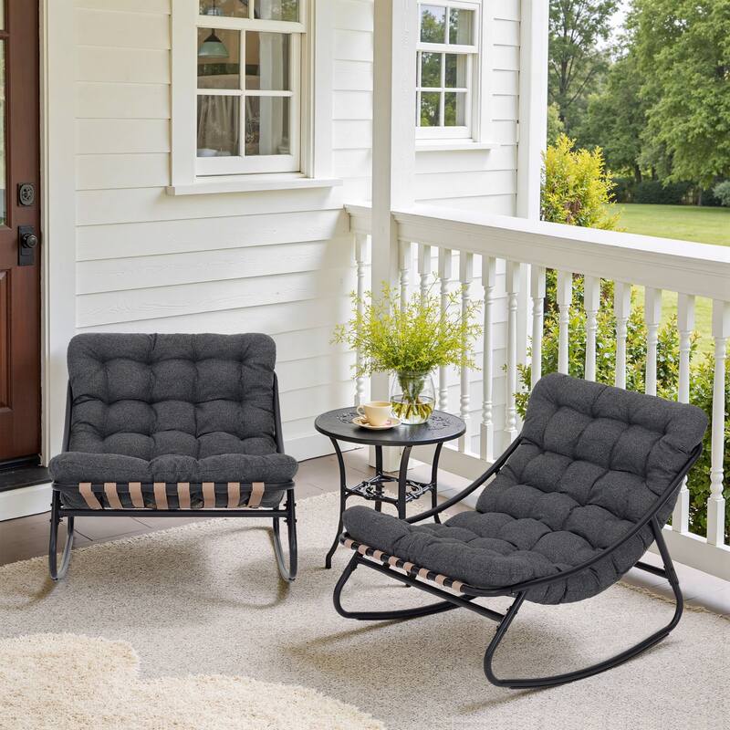 UIXE Outdoor Rocking Chair Lounge Chairs With Cushion - Dark Grey-2 Set