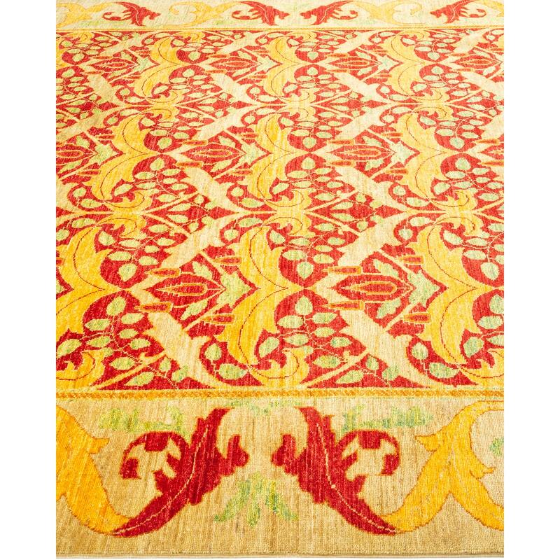 Overton Hand Knotted Wool Vintage Inspired Modern Contemporary Arts & Crafts Yellow Area Rug - 6' 7" x 9' 10"