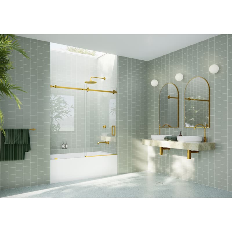 Glass Warehouse 56 in. - 60 in. x 60in. Frameless Bath Tub Sliding Shower Door with Square Hardware